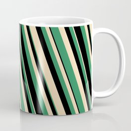 [ Thumbnail: Tan, Sea Green & Black Colored Striped Pattern Coffee Mug ]