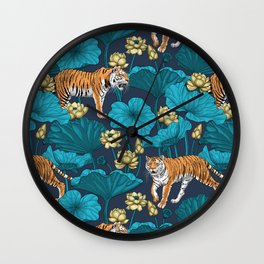 Tigers in the lotus pond Wall Clock