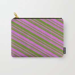 [ Thumbnail: Orchid & Green Colored Stripes/Lines Pattern Carry-All Pouch ]