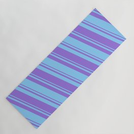 [ Thumbnail: Light Sky Blue & Purple Colored Striped/Lined Pattern Yoga Mat ]