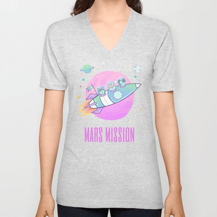 Dogs In Space On Mars Mission V Neck T Shirt