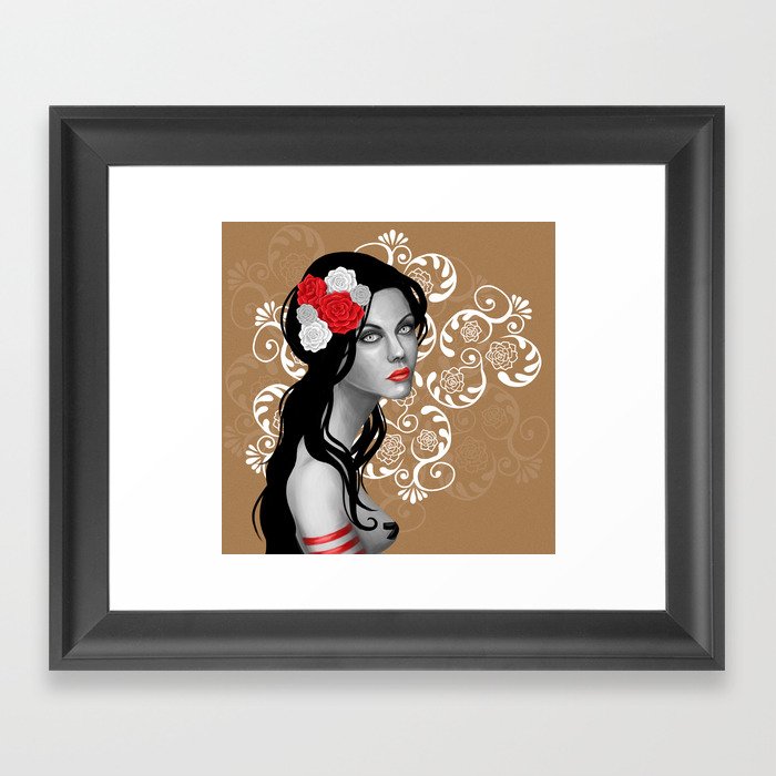 Goth Girl with Flowers in her Hair Framed Art Print