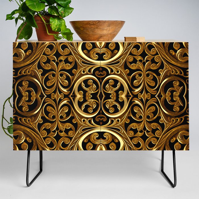 Gold Filigree Arabic Pattern Unique and Elegant Design II Credenza