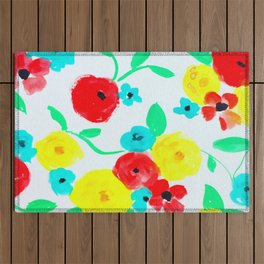 Bright Floral in Red, Yellow and Turquoise Outdoor Rug