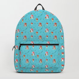 Mushrooms on a bright blue background Backpack