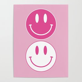 Large Pink and White Smiley Face - Preppy Aesthetic Decor Poster