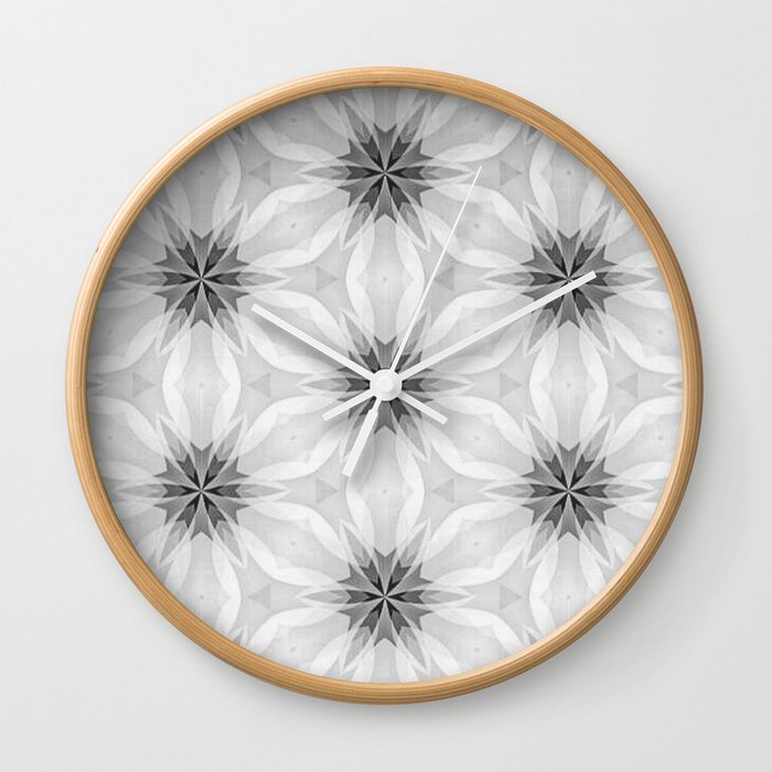 Black to White Flowers Wall Clock by LaurenW Designs Society6