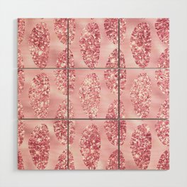 Pink Glitter Tropical Palm Leaves Pattern Wood Wall Art