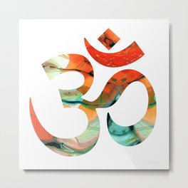 Red And Green Meditation Symbol Art - Om 18- Sharon Cummings Metal Print