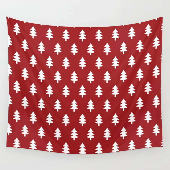 Hand drawn christmas red trees Wall Tapestry