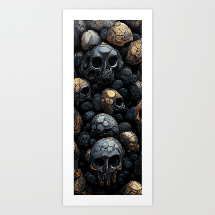 Memento Mori - Black Skulls with Gold Art Print