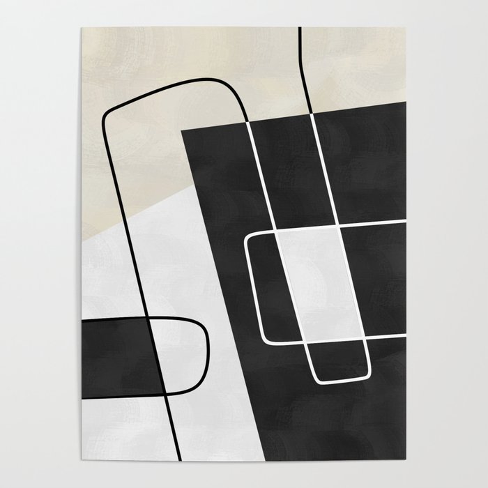 Modern Contemporary Abstract Black White and Beige No8 Poster