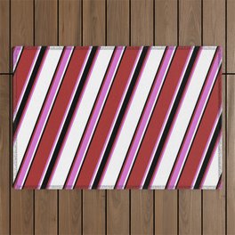 [ Thumbnail: Brown, Orchid, White & Black Colored Pattern of Stripes Outdoor Rug ]