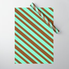 [ Thumbnail: Brown and Aquamarine Colored Striped/Lined Pattern Wrapping Paper ]
