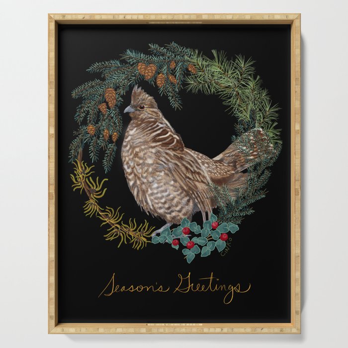 Forest Grouse "Season's Greetings" Serving Tray