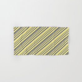 [ Thumbnail: Grey and Tan Colored Striped/Lined Pattern Hand & Bath Towel ]