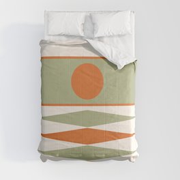 Abstract Geometric Sunrise 14 in Sage Green Orange Comforter