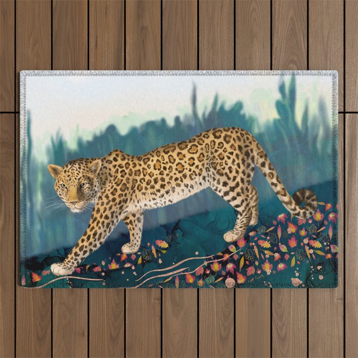 The Amur Leopard in the Woodlands Outdoor Rug