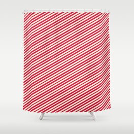 [ Thumbnail: Crimson and Beige Colored Stripes/Lines Pattern Shower Curtain ]