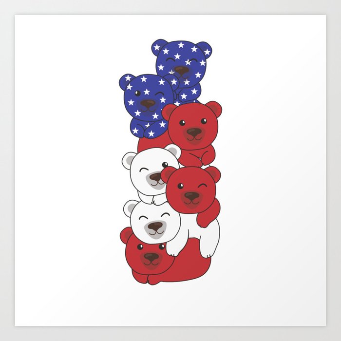 Bear For The Fourth Of July Usa Flag Axolotls Art Print