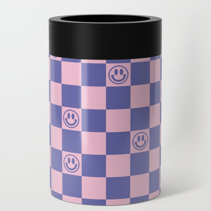 Smileys and Checkerboard (Very Peri And Pink Color Palette) Can Cooler