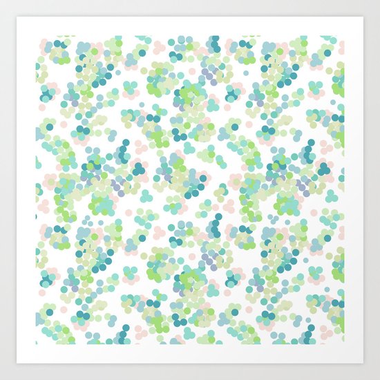 Blue green polka dots on a white background . Art Print