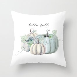 Hello Fall blue pumpkin Throw Pillow