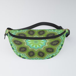 Temple Garden / Peacock Feather Green Blue Beige Circle Mandala Fanny Pack