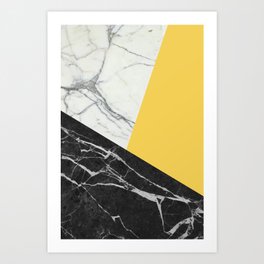 Black and White Marble with Pantone Primrose Yellow Art Print