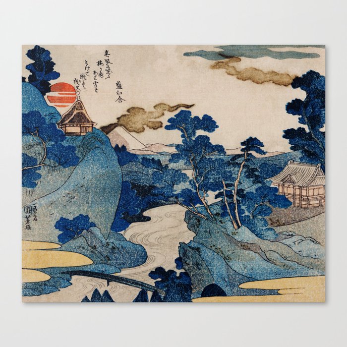 Cottages On Cliffs Traditional Japanese Landscape Canvas Print