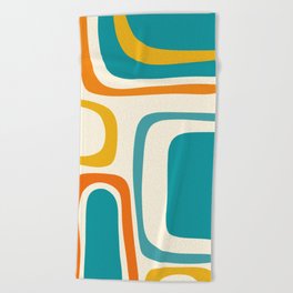 Palm Springs Mid Century Modern Abstract Pattern Orange Mustard Teal Cream Beach Towel