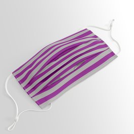 [ Thumbnail: Dark Grey & Purple Colored Striped/Lined Pattern Face Mask ]