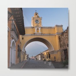 Arco de Santa Catalina with Volcano in the Background, Guatemala Photography, Antigua Home Decor Metal Print