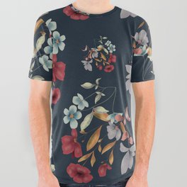Wild Animal Leaves Flower Pattern All Over Graphic Tee