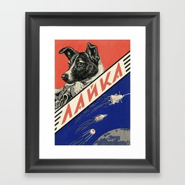 Laika, first space dog — Soviet vintage space poster [Sovietwave] Framed Art Print
