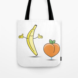 Happy banana with wet peach Tote Bag