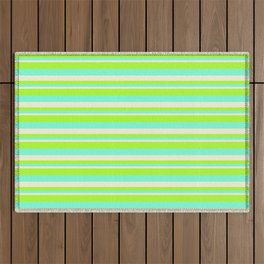 [ Thumbnail: Light Green, Aquamarine & Beige Colored Lines/Stripes Pattern Outdoor Rug ]