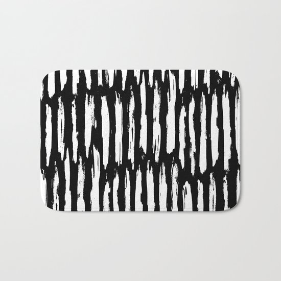 Vertical Dash White on Black Paint Stripes Bath Mat