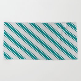 [ Thumbnail: Light Grey and Teal Colored Lined Pattern Beach Towel ]