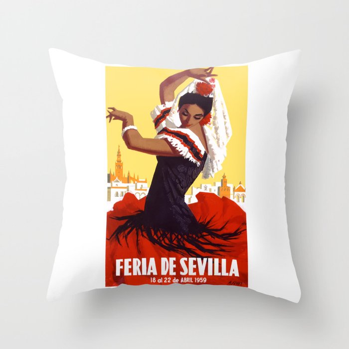 Spain 1959 Seville April Fair Travel Poster Throw Pillow