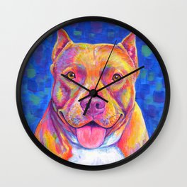 Rainbow Pitbull Terrier Dog Wall Clock