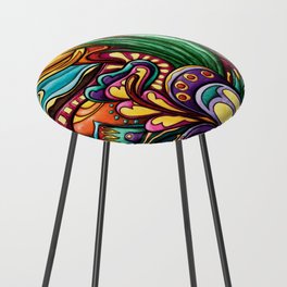 Colorful abstract landscape painting, cheerful hippie town art Counter Stool