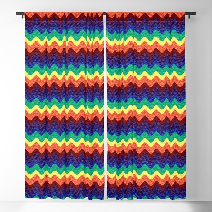 Rainbow Wave / Multi-Colored Psychedelic Hippie Wavy Striped Blackout Curtain