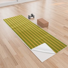 [ Thumbnail: Goldenrod & Green Colored Striped Pattern Yoga Towel ]