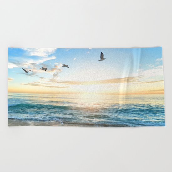 Blue Sky with Birds Beach Towel