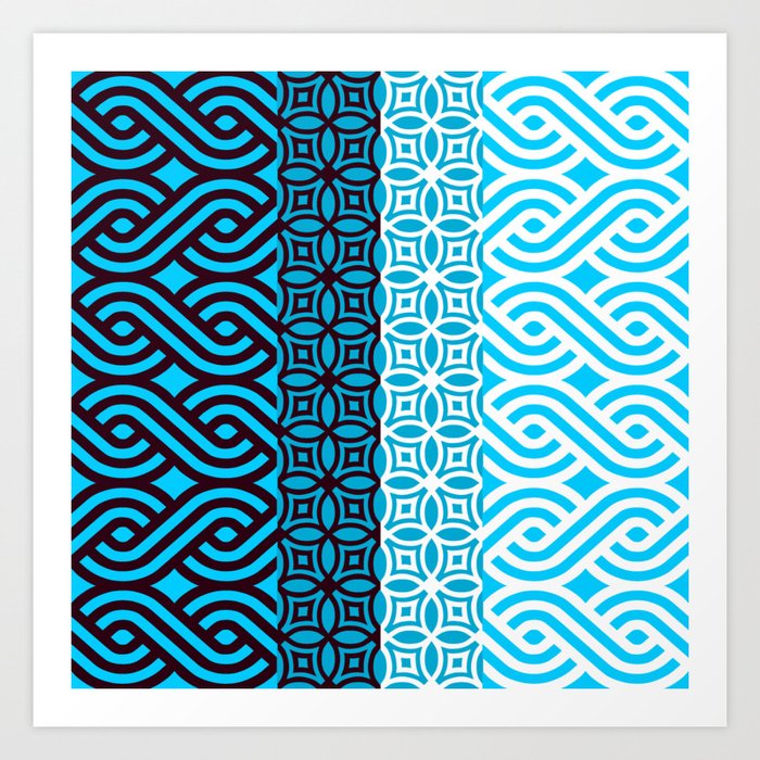 Black and White Plaits Pattern on Blue Art Print