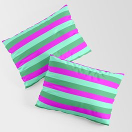 [ Thumbnail: Aquamarine, Sea Green, and Magenta Lines Pattern Pillow Sham ]