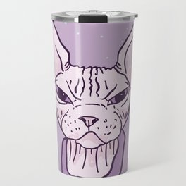 Lilac Point Seal Grumply Wrinkly Sphynx Kitty - Hairless Cat Illustration - Bad Cattitude - Line Tattoo Art Travel Mug