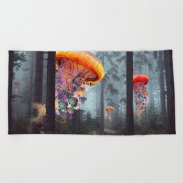 Electric Jellyfish Worlds in a Forest Beach Towel