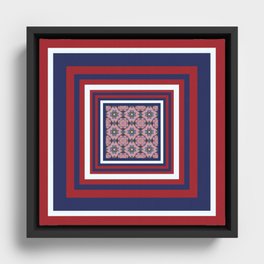 Geometric Patriotic Colors Red White Blue Framed Canvas